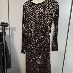 Calvin Klein Black and Gold Long Sleeve Dress